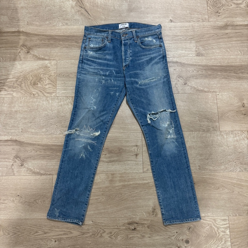 Agolde Men's Distressed Blue Slim Jeans